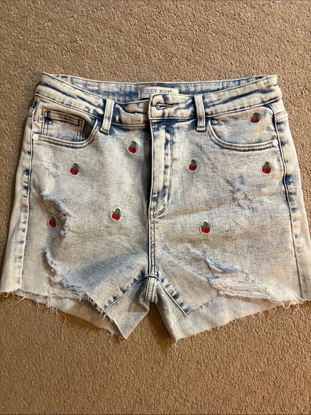 Judy Blue Light Wash Denim Shorts with Cherries 🍒